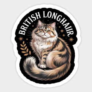 Floral Whimsical British Longhair Cat Straight Sticker